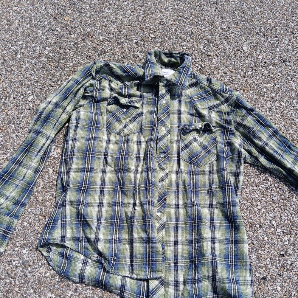 Wrangler Shirt Mens Large Green Plaid Flannel Pearl Snap Western Long Sleeve